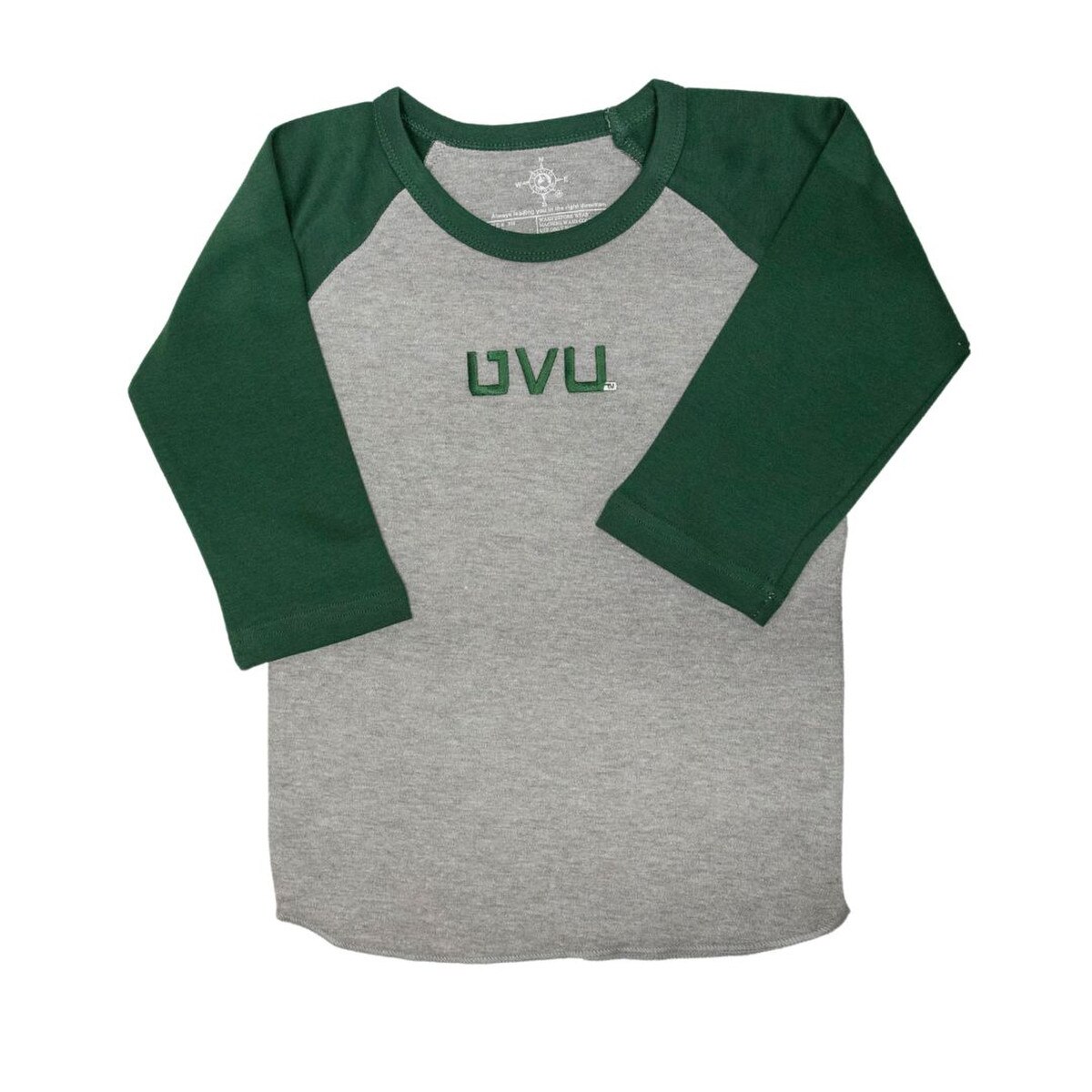 Child Gray UVU embroidered shirt with Oxford Raglan sleeves in Hunter green